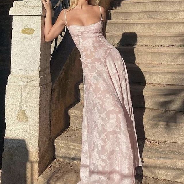 Lace Square Neck A-Line Maxi with Thin Straps
