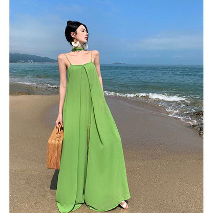 Spaghetti Strap Plain Wide Leg Jumpsuit