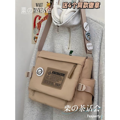 Lettering Label Applique Flap Crossbody Bag