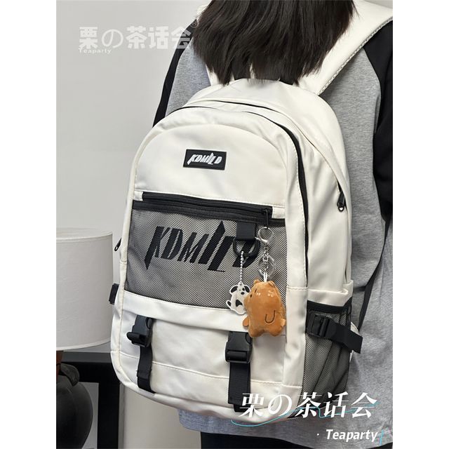 Lettering Buckled Paneled Backpack / Charm / Set