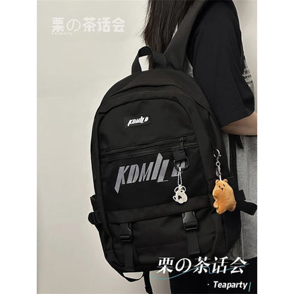 Lettering Buckled Paneled Backpack / Charm / Set