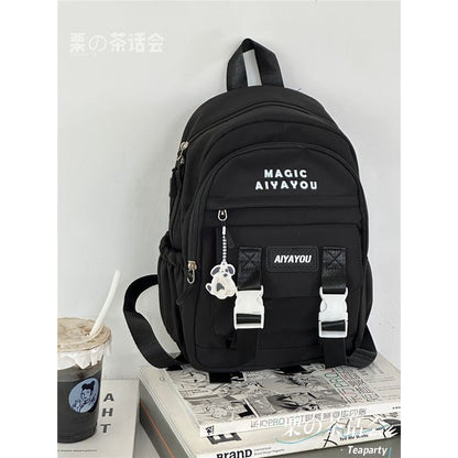 Lettering Buckled Backpack / Charm / Set