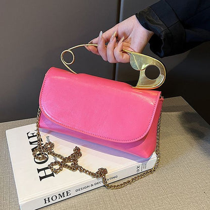 Safety Pin Handle Flap Crossbody Bag