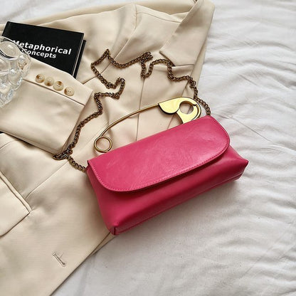 Safety Pin Handle Flap Crossbody Bag