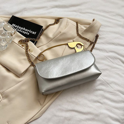 Safety Pin Handle Flap Crossbody Bag