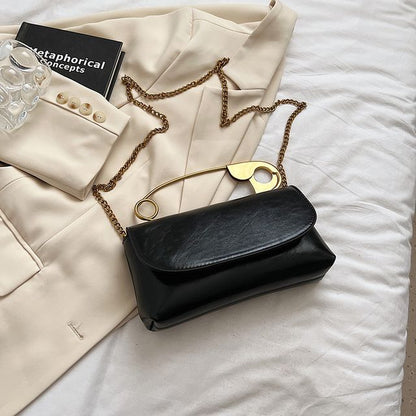 Safety Pin Handle Flap Crossbody Bag