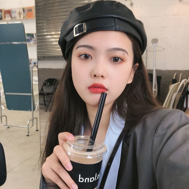 Buckled Faux Leather Beret