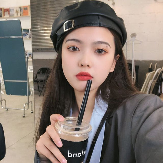 Buckled Faux Leather Beret