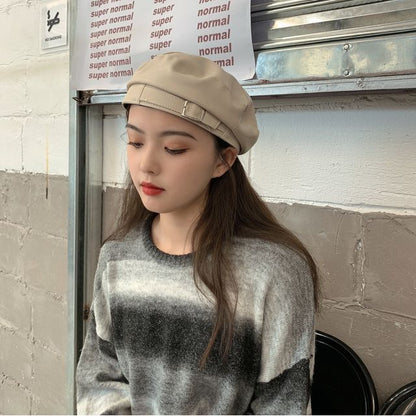 Buckled Faux Leather Beret