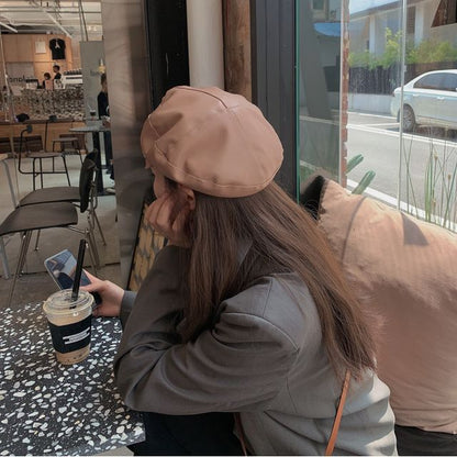Buckled Faux Leather Beret