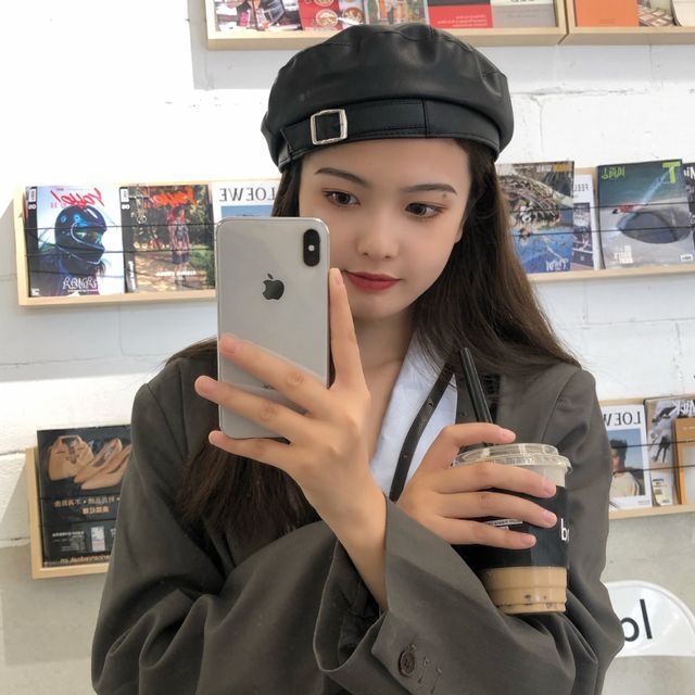 Buckled Faux Leather Beret