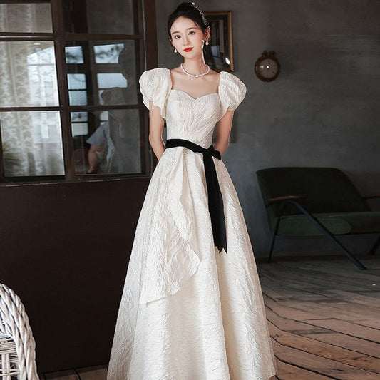 Short-Sleeve Sweetheart Neckline A-Line Evening Gown