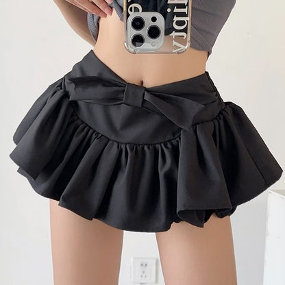 Plain Waist A-Line Mid Skirt Mini bow