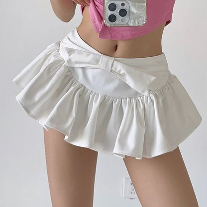 Plain Waist A-Line Mid Skirt Mini bow