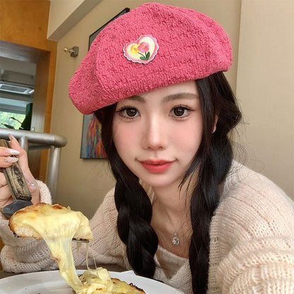 Flower Heart Applique Beret