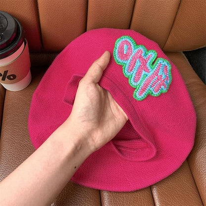 Lettering Embroidered Knit Beret