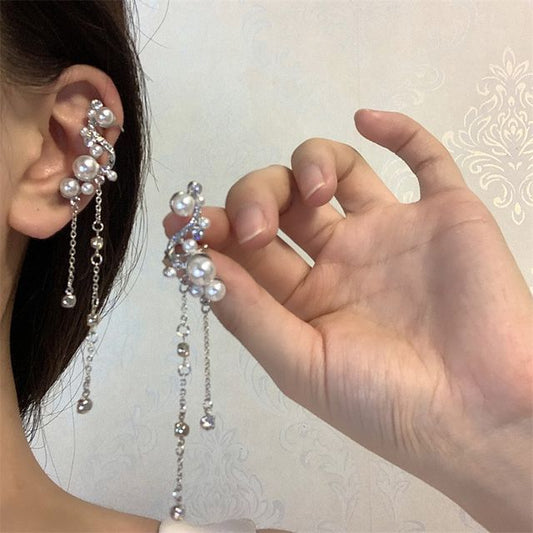 Rhinestone Cuff Fringe Ear Faux Pearl