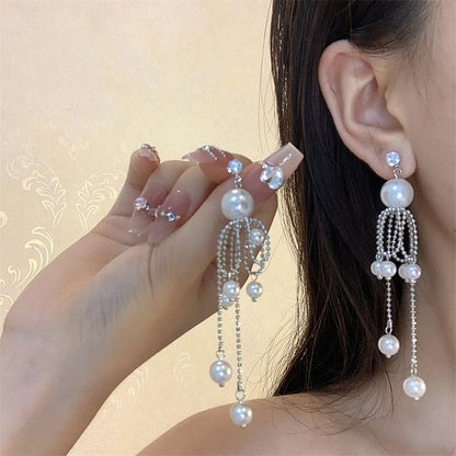 Earring Pearl Fringe Drop Faux