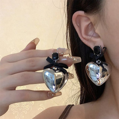 Heart Bow Rhinestone Drop Earring
