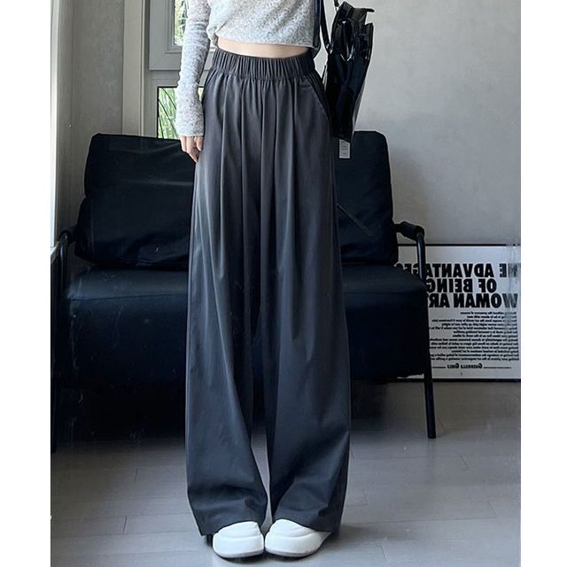 High Rise Plain Pocketed Wide Leg Sweatpants