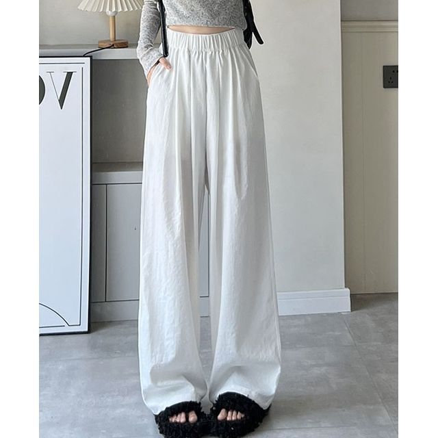 High Rise Plain Pocketed Wide Leg Sweatpants