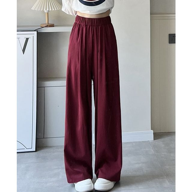 High Rise Plain Pocketed Wide Leg Sweatpants