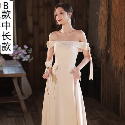 Ruffle Gown A-Line Plain Evening