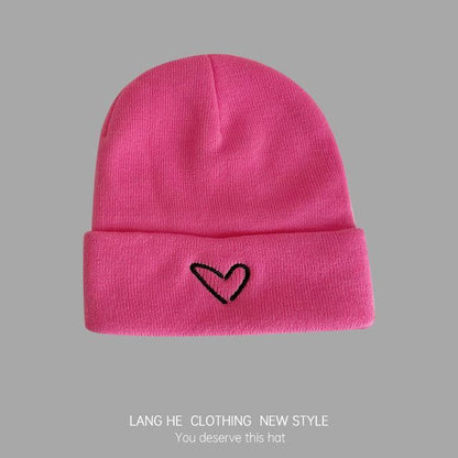 Heart Embroidered Knit Beanie