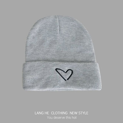 Heart Embroidered Knit Beanie