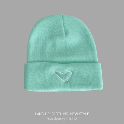 Heart Embroidered Knit Beanie