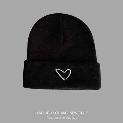 Heart Embroidered Knit Beanie