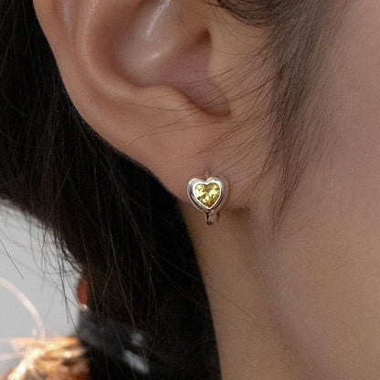 Heart Rhinestone Sterling Silver Huggie Earring