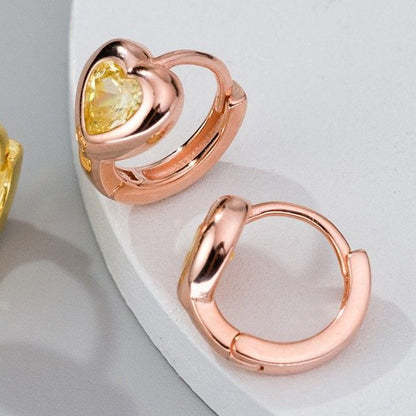 Heart Rhinestone Sterling Silver Huggie Earring