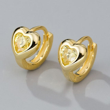 Heart Rhinestone Sterling Silver Huggie Earring