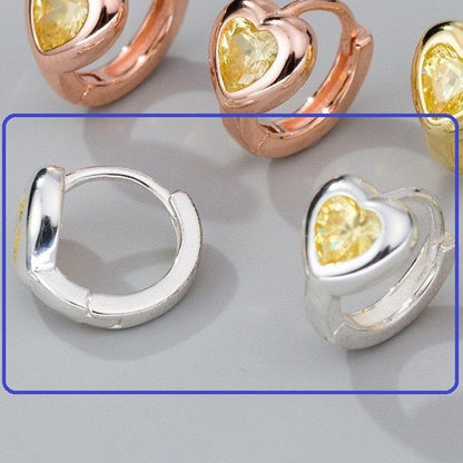 Heart Rhinestone Sterling Silver Huggie Earring