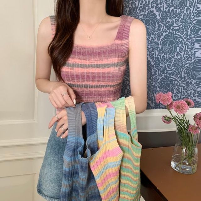 Sleeveless Knit Striped Top