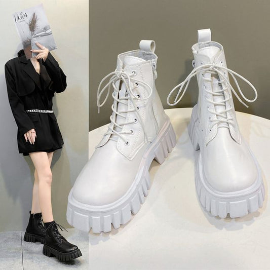 Lace-Up Platform Short Boots