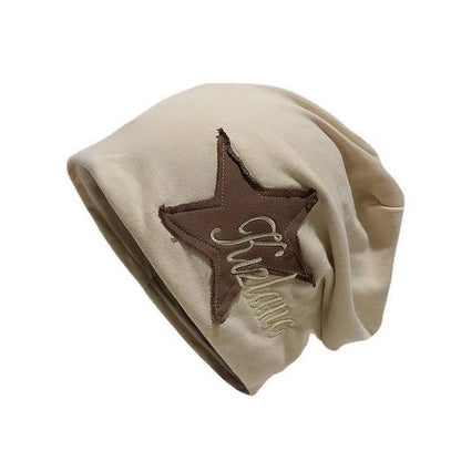 Lettering Star Embroidered Slouchy Beanie