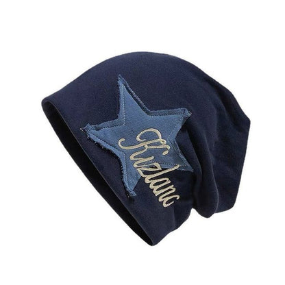 Lettering Star Embroidered Slouchy Beanie