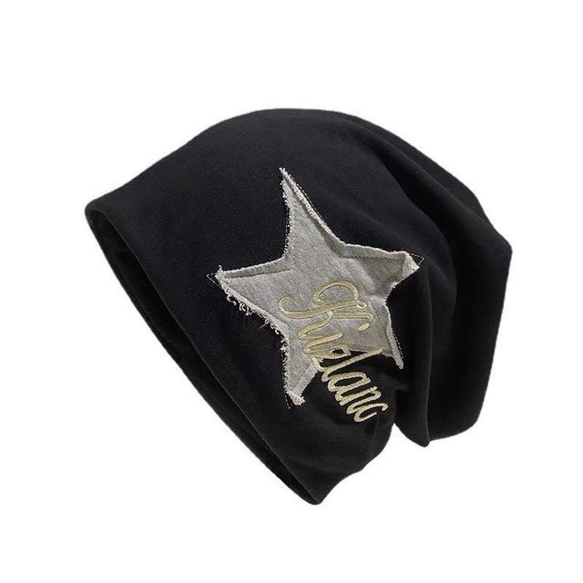 Lettering Star Embroidered Slouchy Beanie