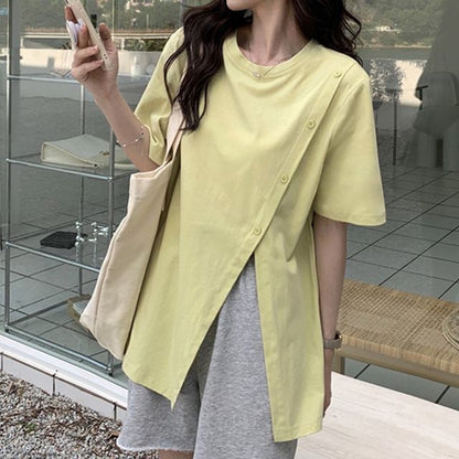 Short-Sleeve Crew Neck Plain Side-Slit Tee