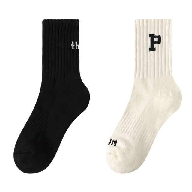 Set of 4 Pairs: Lettering Ribbed Socks