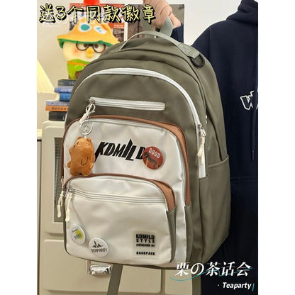 Lettering Multi-Pocket Backpack / Bag Charm / Set