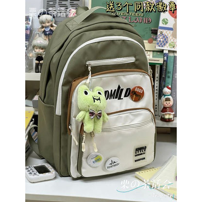 Lettering Multi-Pocket Backpack / Bag Charm / Set