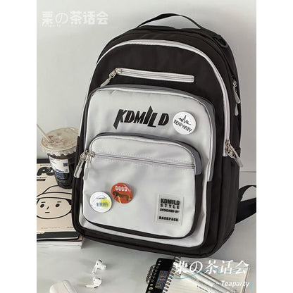 Lettering Multi-Pocket Backpack / Bag Charm / Set