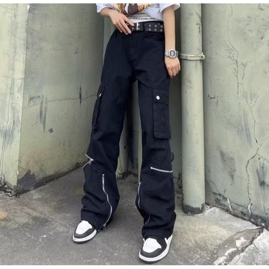 Low Waist Straight-Fit Boot-Cut Cargo Pants