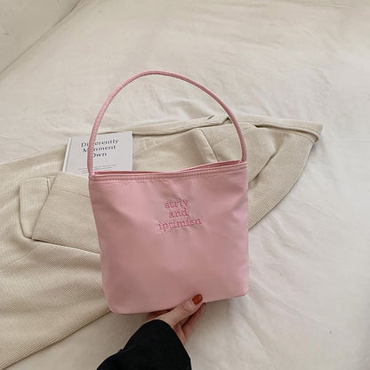 Letter Embroidered Shoulder Bag / Bag Charm / Set