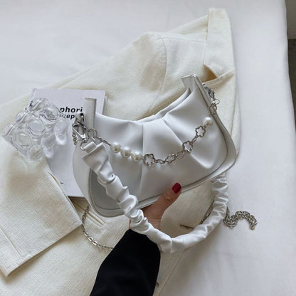 Chain Strap Ruched Faux Leather Crossbody Bag