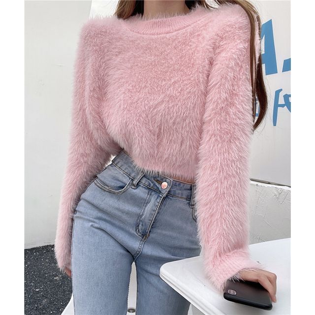 Sweater Neck Plain Round Cropped