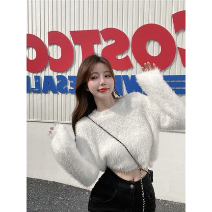 Sweater Neck Plain Round Cropped